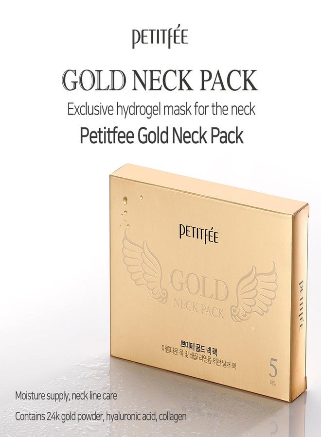 Petitfee Gold Neck Pack 5ea - Hydrogel Mask for Firming & Silky Smooth Neck & Decollete, Deep Moisturizing Care with 24K Gold, Collagen, Hyaluronic Acid, Soothing & Cooling Hydrogel Mask - Image 2